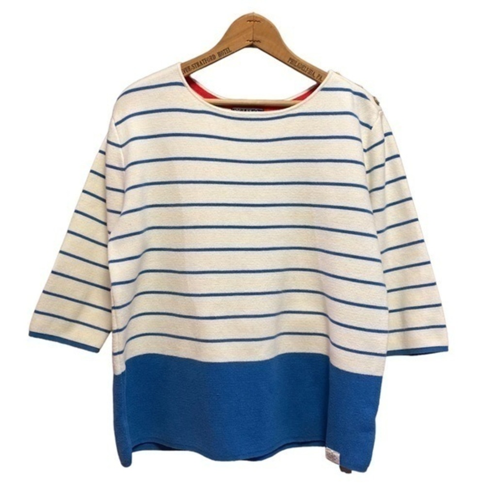 Joules Blue White Stripe Knit Sweater Button Shoulder 10